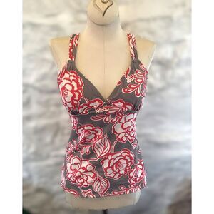 Garnet Hill Floral Tankini Top Cross Back V Neck Ruched Swim Adjustable Straps 4